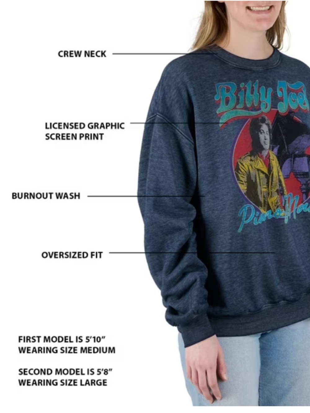 Licensed Women's Billy Joel Graphic Sweatshirt NWT sz XL - Picture 3 of 10